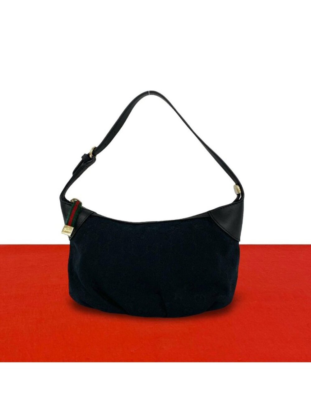 Gucci Sherry Line GG Pattern Canvas Leather Shoulder Bag Mini Black